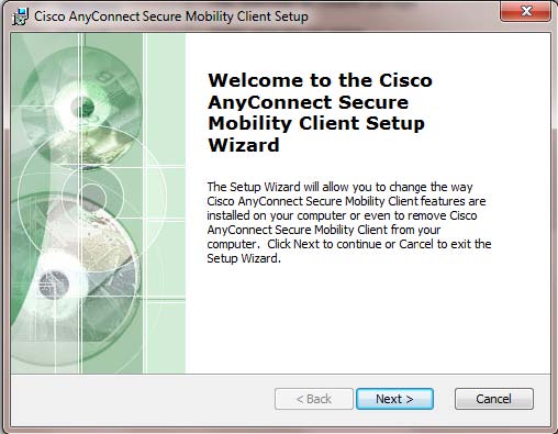 Setup Cisco AnyConnect - schermata iniziale