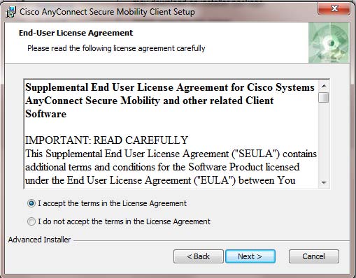Accettazione condizioni Cisco AnyConnect