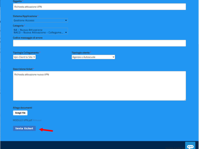 Invio ticket VPN